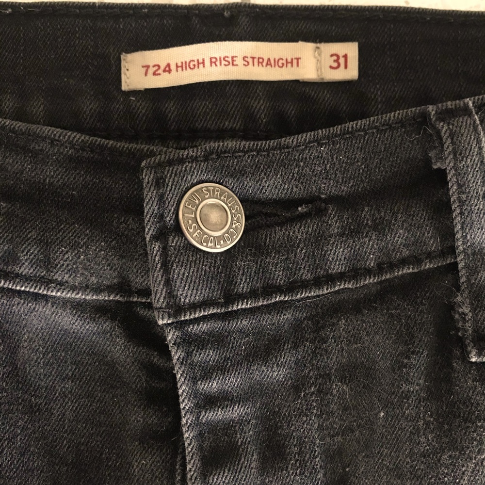 Levis 724 Black Denim High Rise Straight Jeans